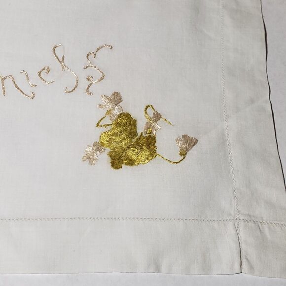 VTG HANDKERCHIEF GOLD FLOWERS EMBROIDERED POCKET SCARF BRIDAL WEDDING HANKIE - Picture 5 of 12